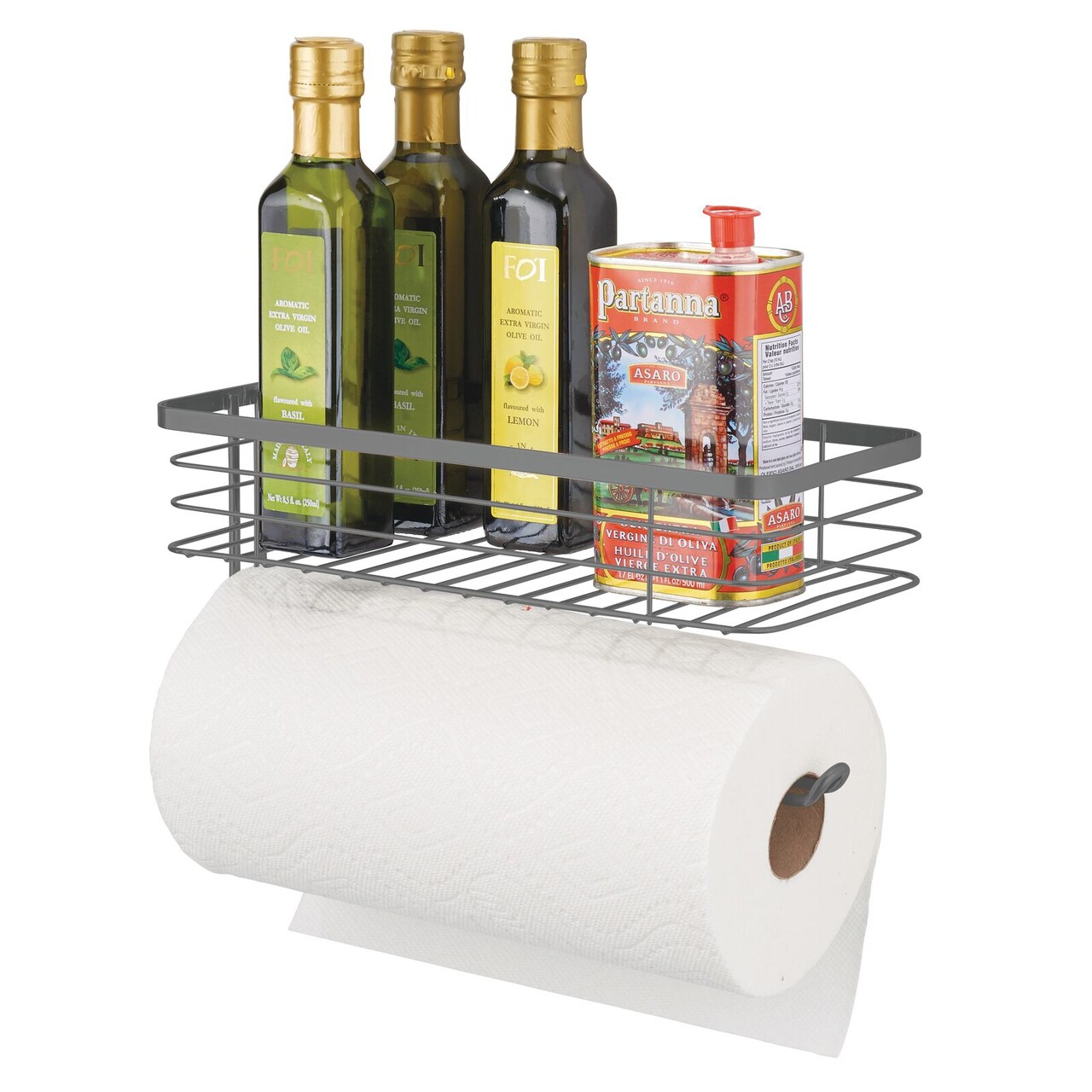 mDesign Steel Horizontal Wall Mounted Paper Towel Holder with Basket